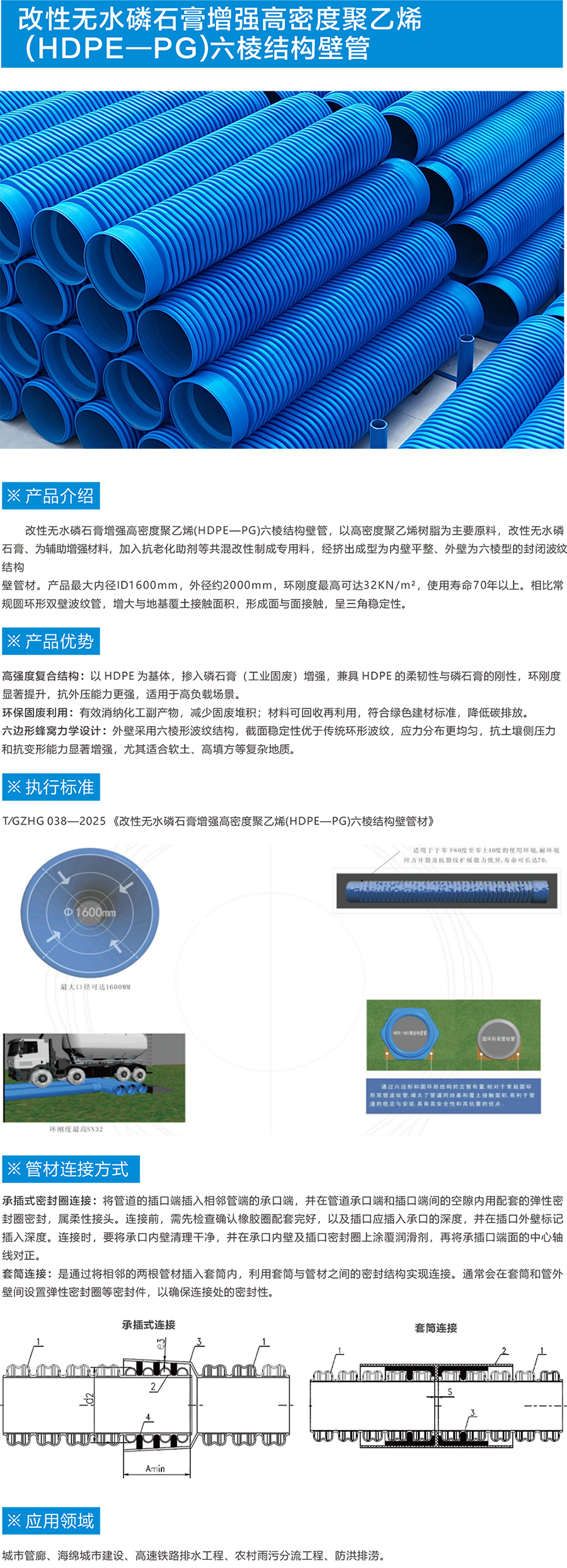改性无水磷石膏增强高密度聚乙烯（HDPE—PG）六棱结构壁管